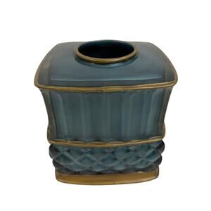 Linen N Things Tissue Box Cover Holder Case Equinox Blue Gold Trim